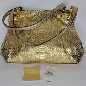 Michael Kors Gold Embossed Python Raven Shoulder Hobo Purse